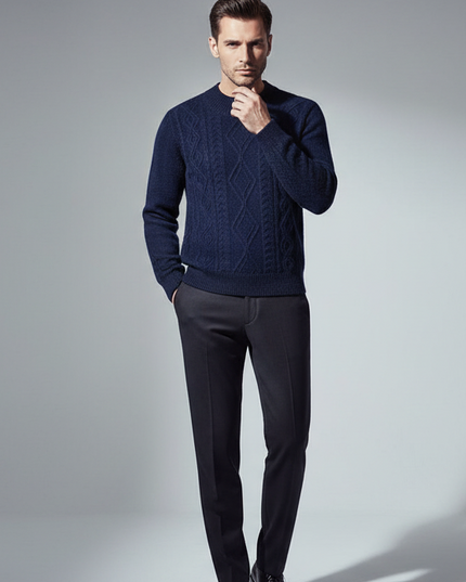 Maglione Girocollo con Trecce in Cashmere - Old Money®