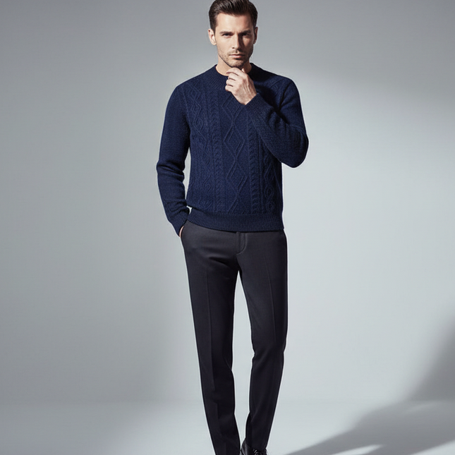 Maglione Girocollo con Trecce in Cashmere - Old Money®