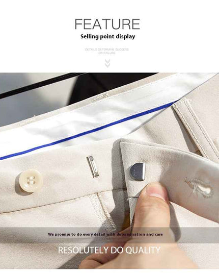 Dettaglio pantaloni eleganti beige bundle Old Money, qualità premium made in Italy